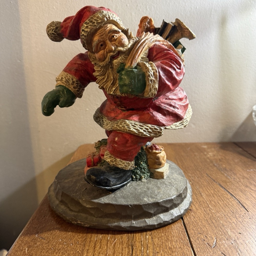 Wood Carved Style Christmas Holiday Santa Claus Figure 9" Toy Sack Midwest
